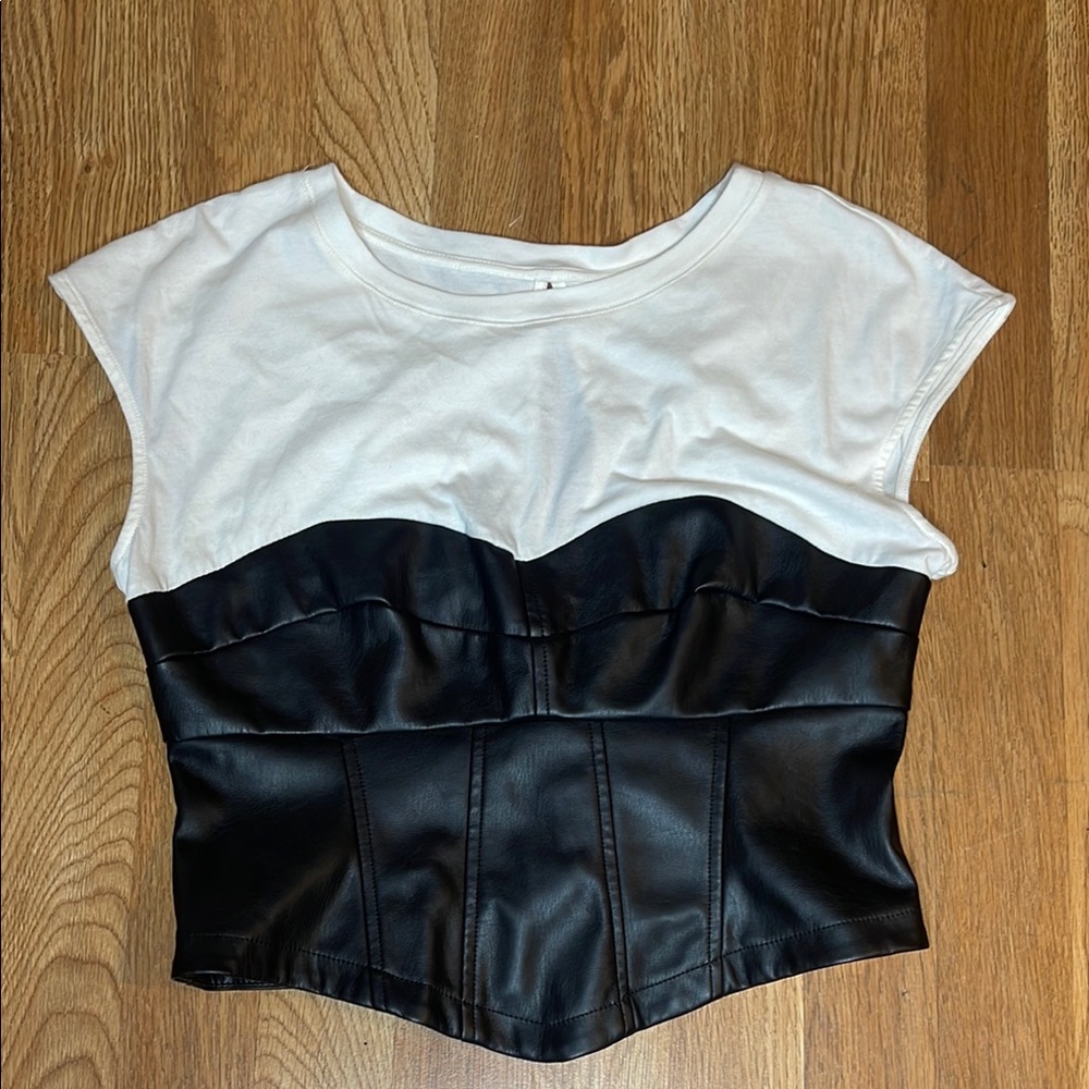 Anthropologie Black and White Bustier Crop Top